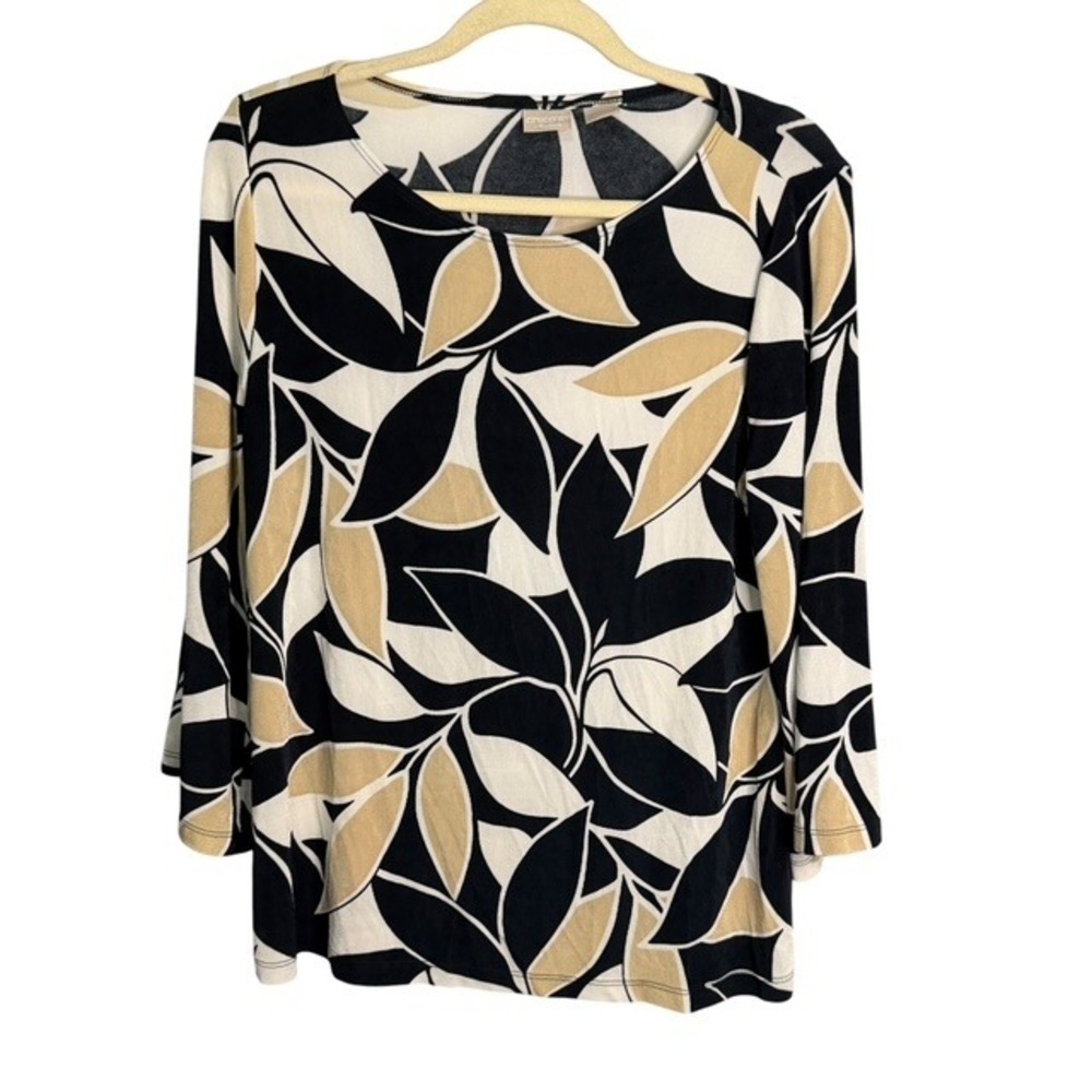 Chico's Blouse Women's Medium Floral Travelers Office 3/4 Sleeves Chicos 1